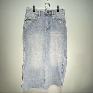 Rebecca Minkoff Maxi Long Faded Blue Denim Skirt Crystal Sequins Women’s Size 4